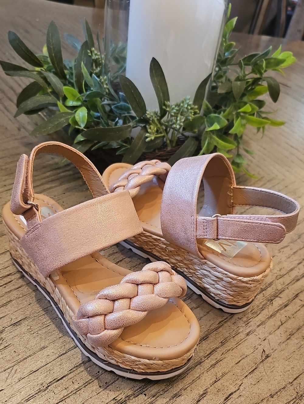 Rose Gold Espadrille Velcro Sandals Size 12 Doce Vita